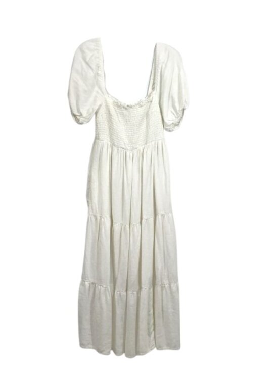 Abercrombie & Fitch Dresses & Skirts - Abercrombie Linen Summer Dress Smocked Puff Sleeve Tiered Boho Midi White M